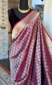 Pure Silk Brocade Banarasi- Plum Golden Zari