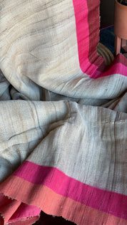 Pure Tussar Gicha Silk -  Beige Pink Brown