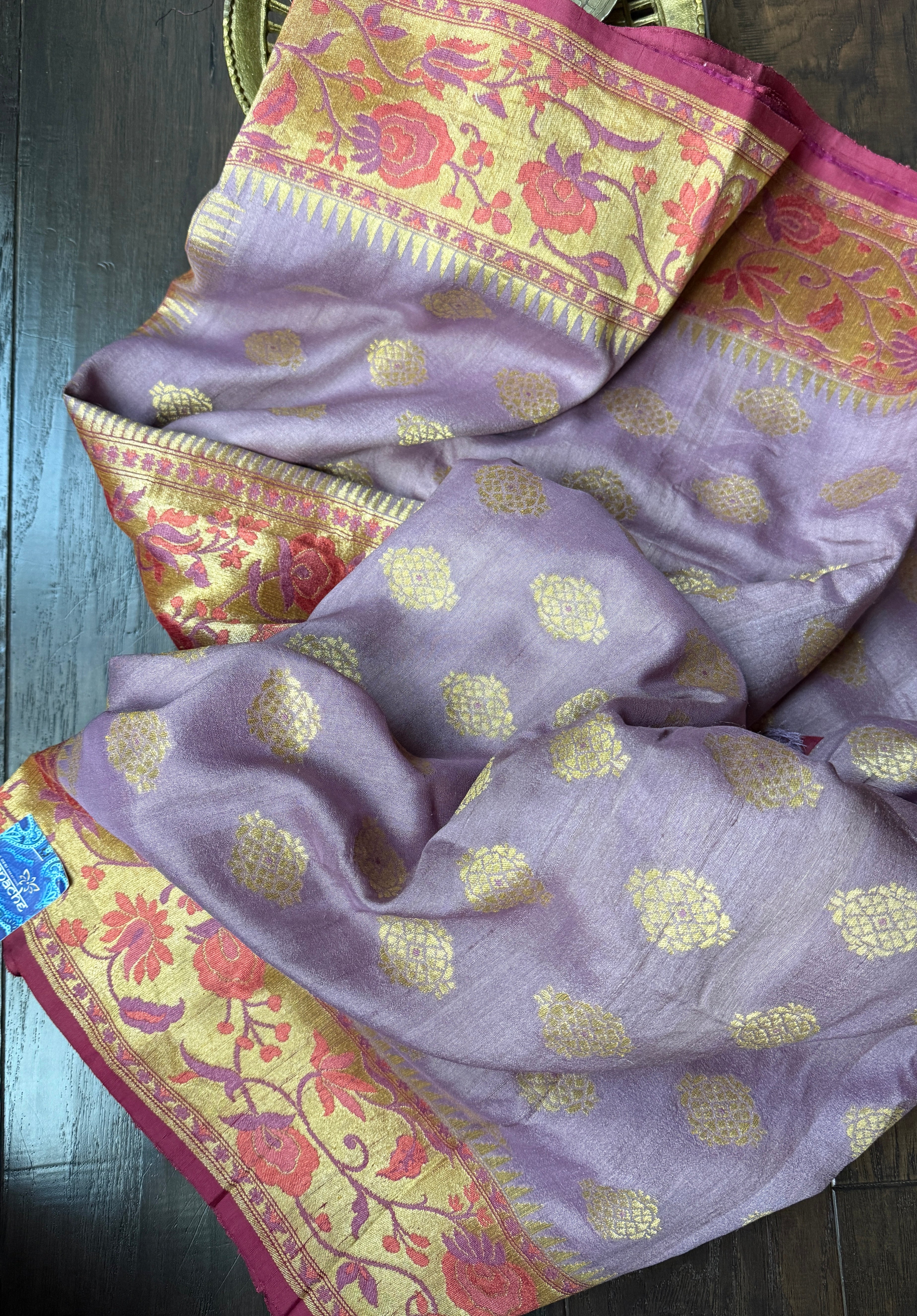 Khaddi Tussar Banarasi -  Light Purple Mauve Tilfi Antique Zari