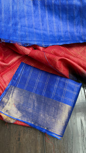 Tussar Silk Paithani Single Munia - Raspberry Red Handwoven
