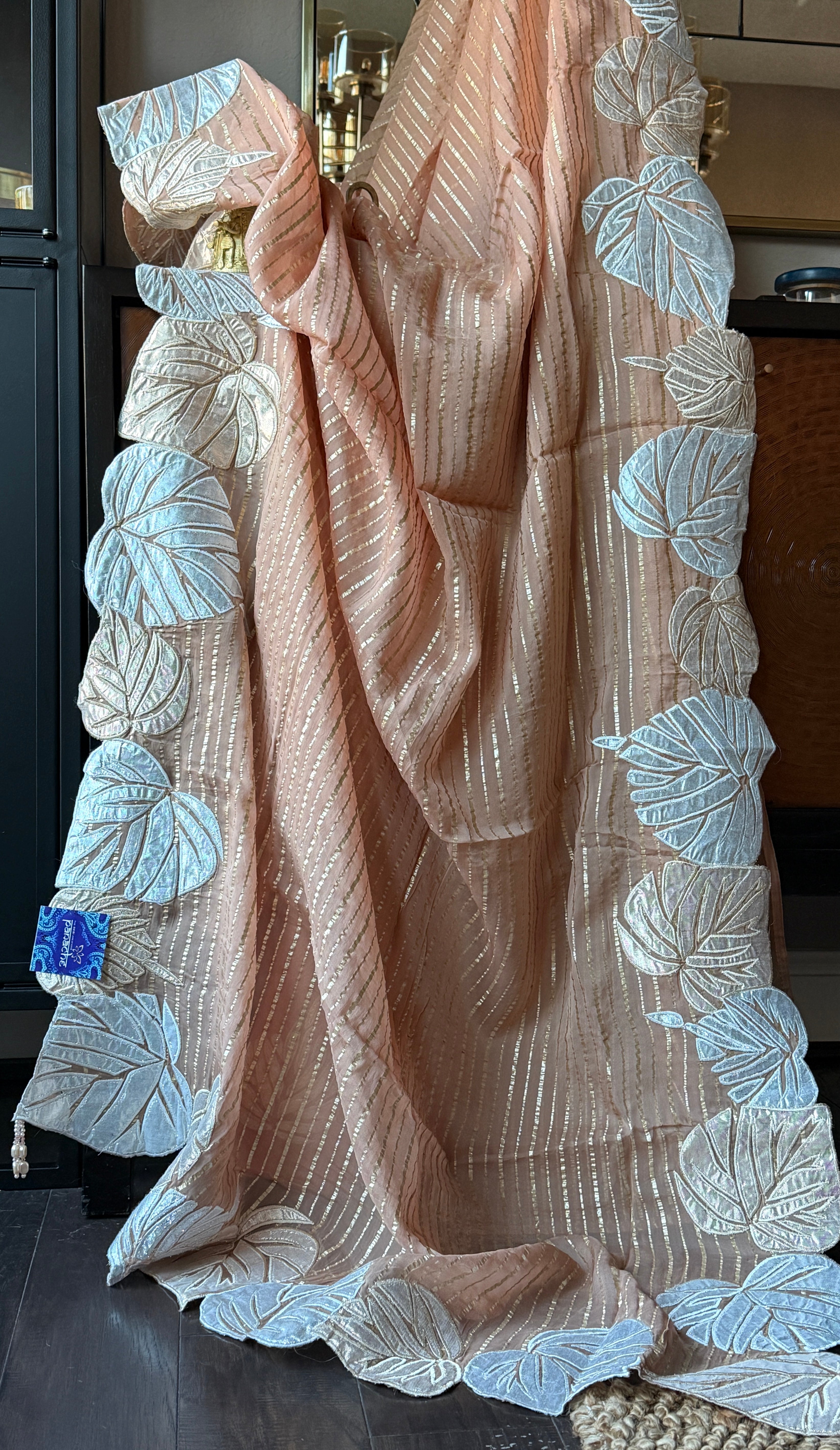 Designer Georgette Silk - Mocha Brown Appliqué Embroidered