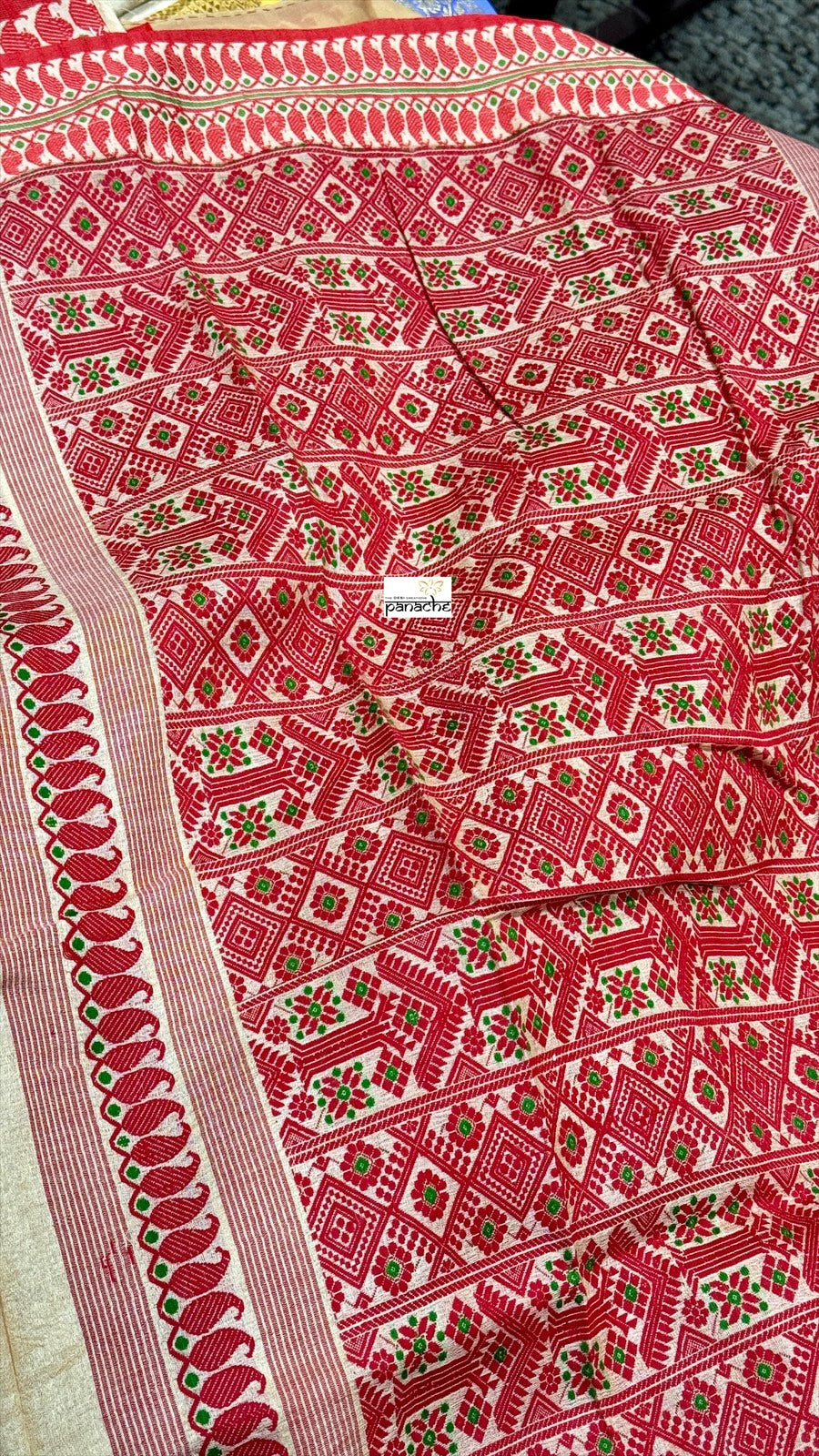 Pure Gachi Tussar Silk - Beige Red