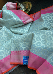 Kora Silk Banaras Chanderi - Grey Pink