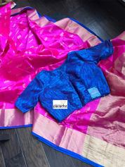 Pure Chanderi Pattu Silk - Shot Pink Blue