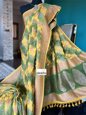 Khaddi Georgette Banarasi - Yellow Green Shaded