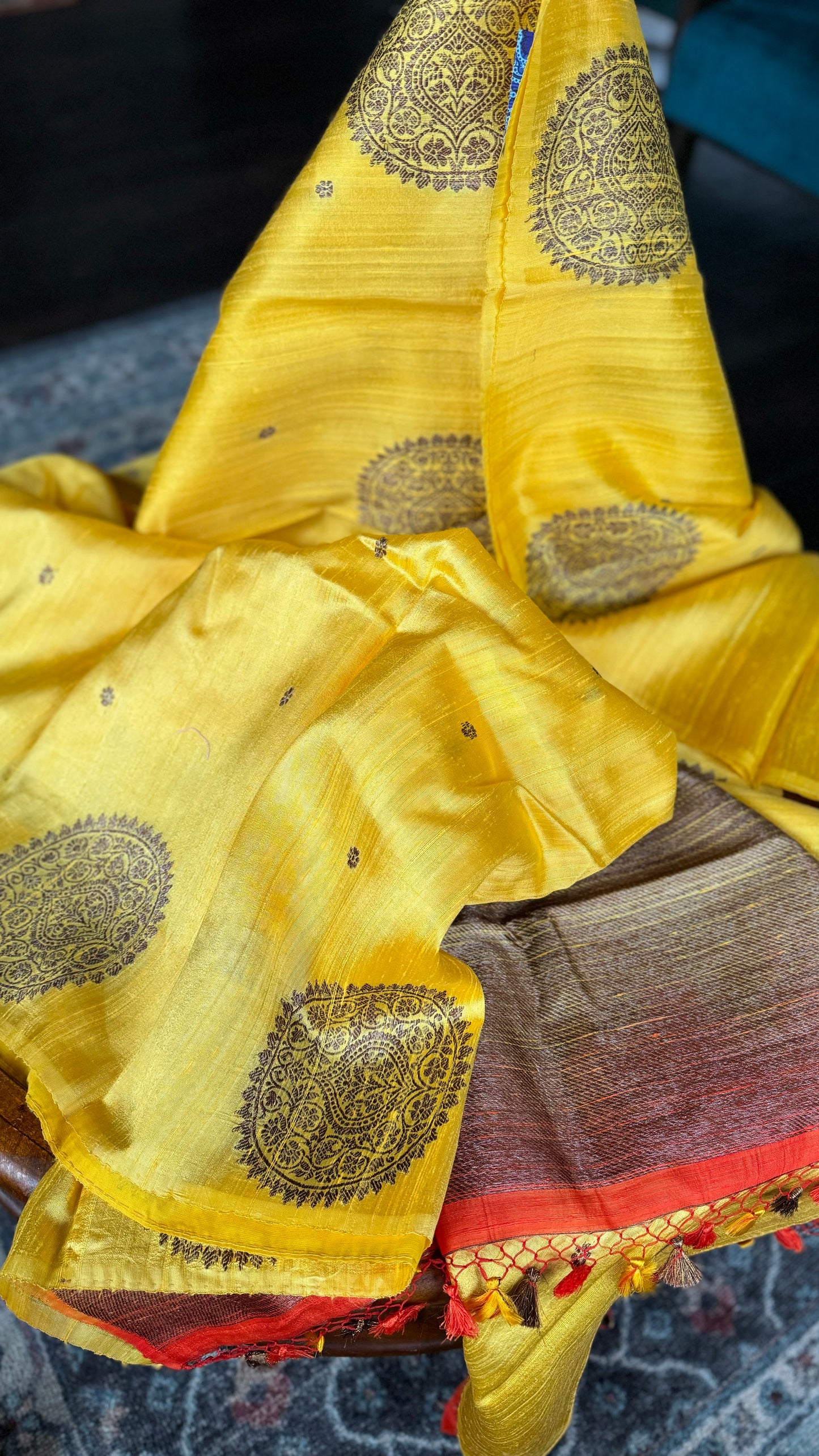 Pure Tussar Silk Banarasi - Yellow Kadwa
