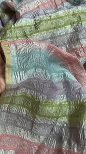 Pure Muga Silk Crushed Zari Banarasi - Peach Pink Hand Dyed