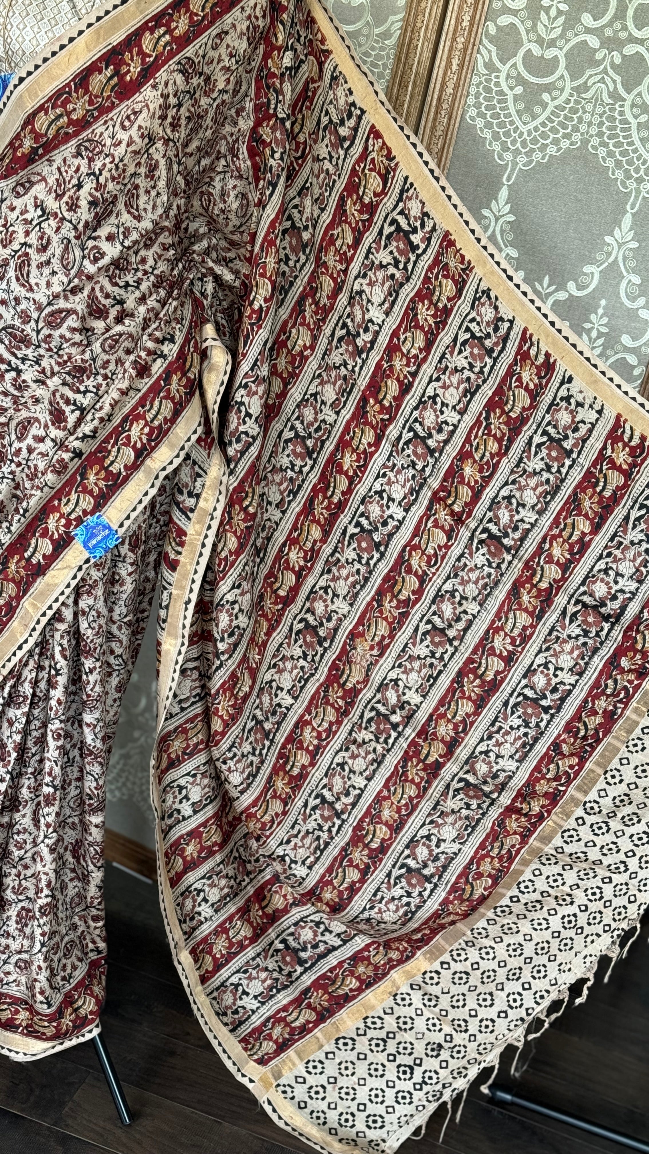 Nellore Silk Kalamkari  - Wheat Beige Paisley