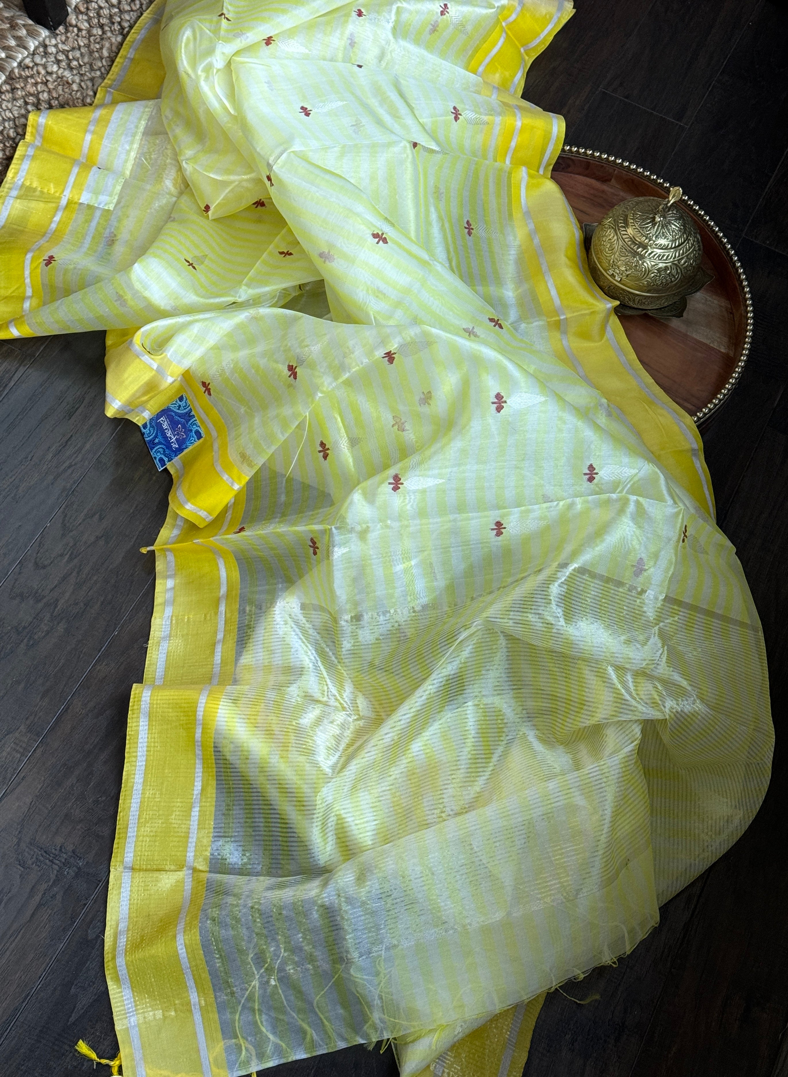 Pure Chanderi Pattu Silk - Off White Yellow