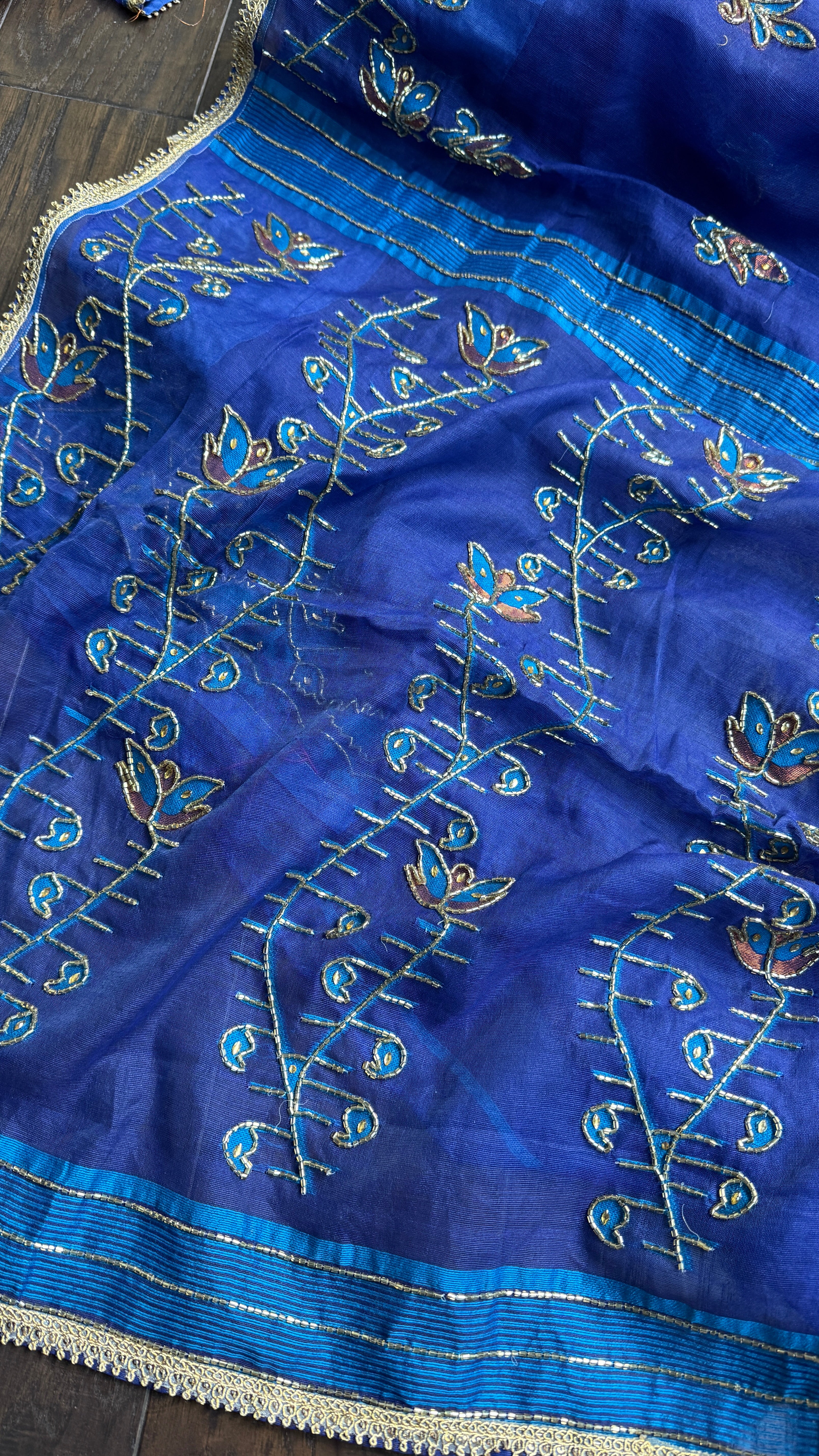 Designer Jamdaani Cutdana Embroidered - Metallic Blue