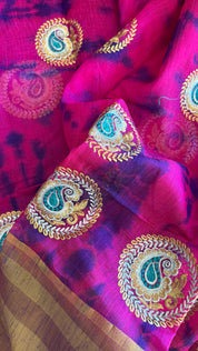 Soft Dupion Tie-Dye Saree - Pink Blue