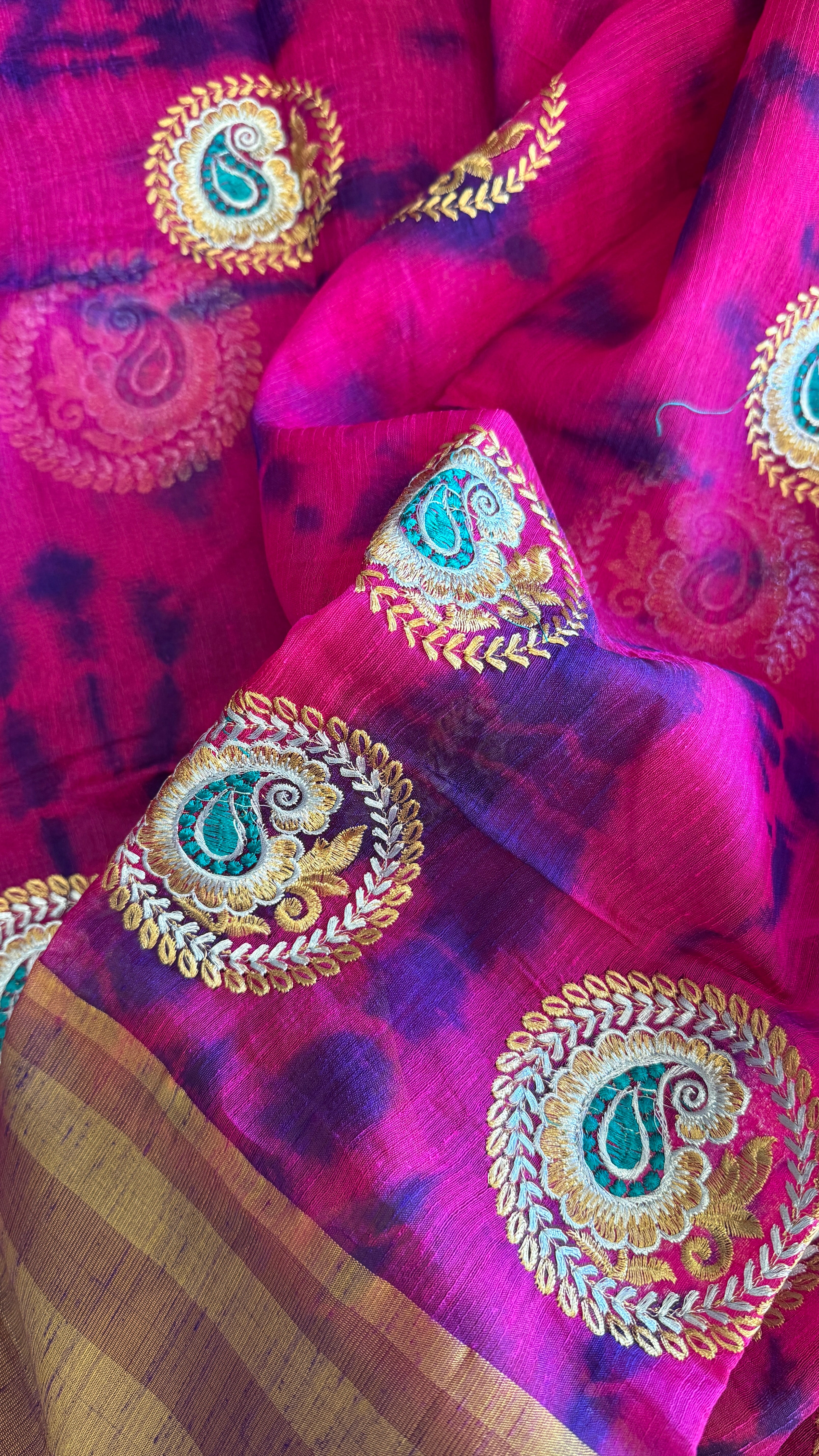 Soft Dupion Tie-Dye Saree - Pink Blue
