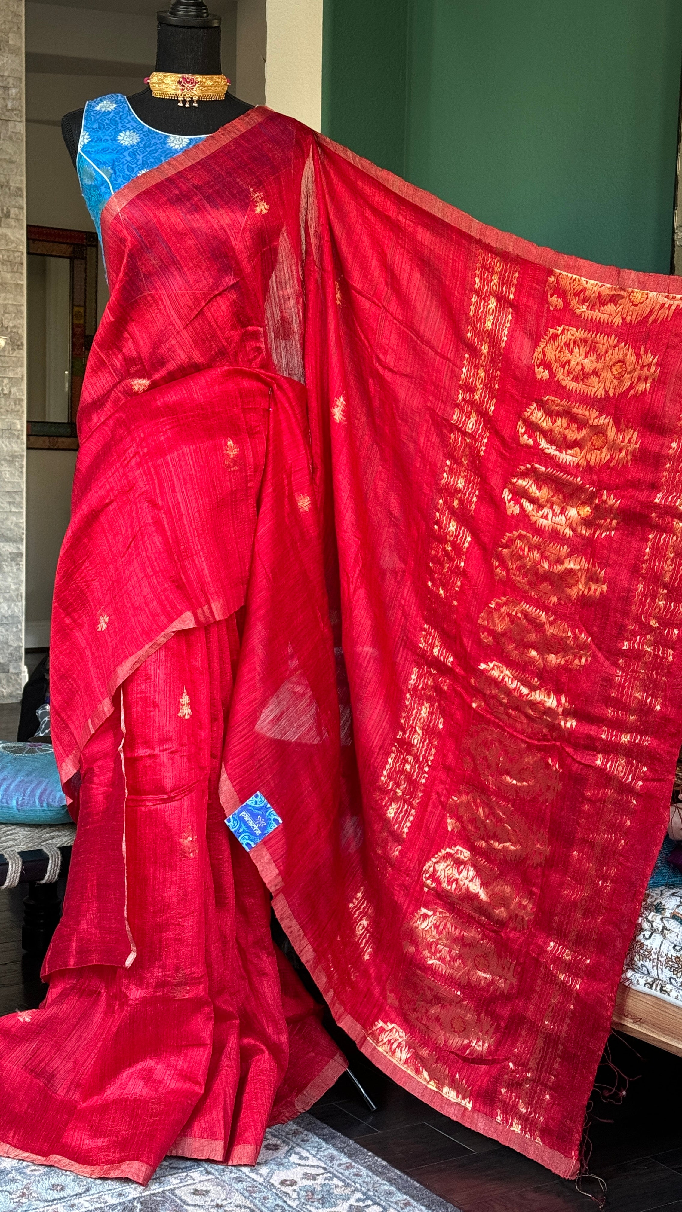 Pure Matka Silk Jamdaani - Red Woven