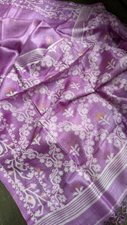 Pure Tussar Silk Jamdaani - Mauve