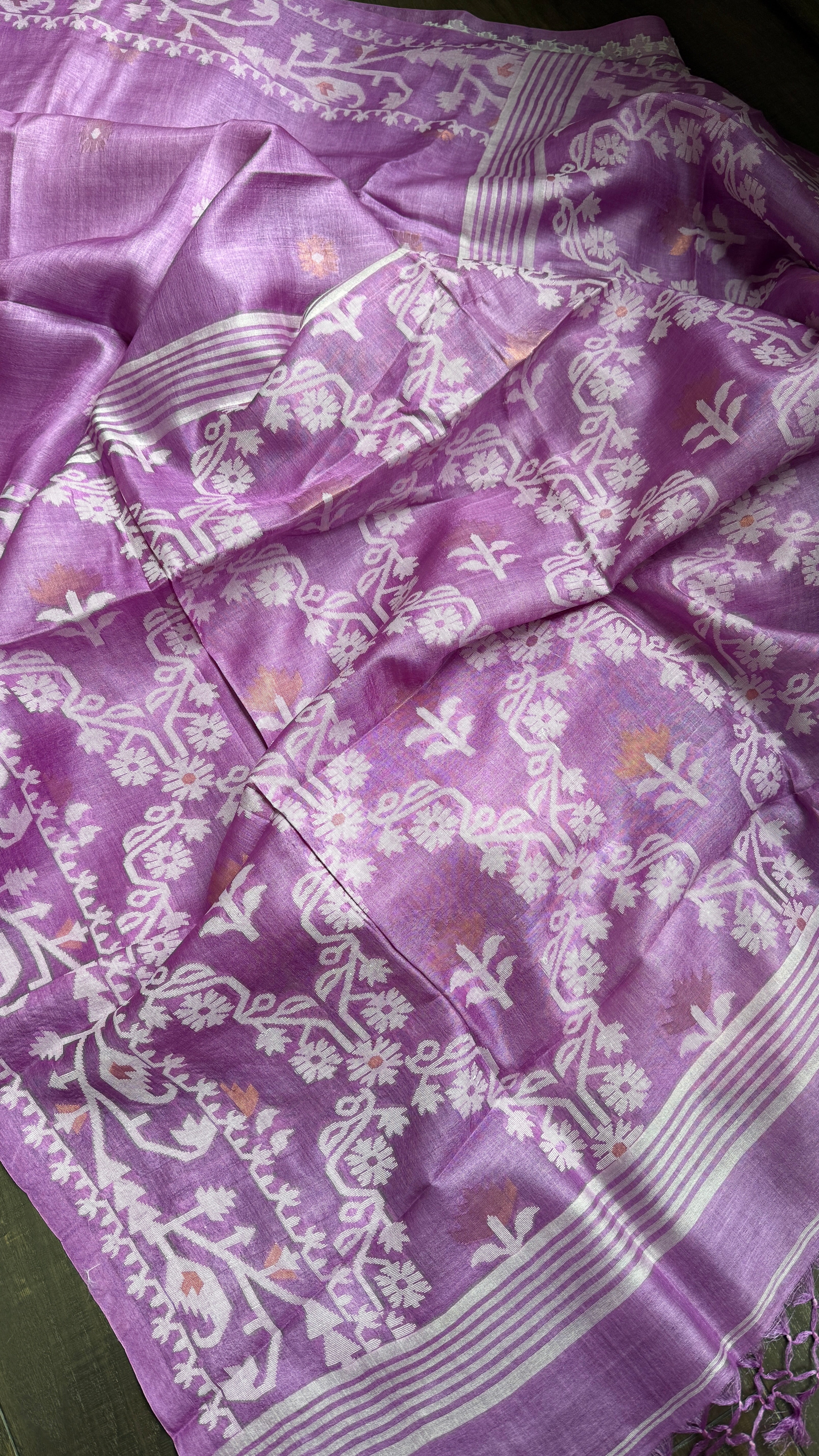 Pure Tussar Silk Jamdaani - Mauve