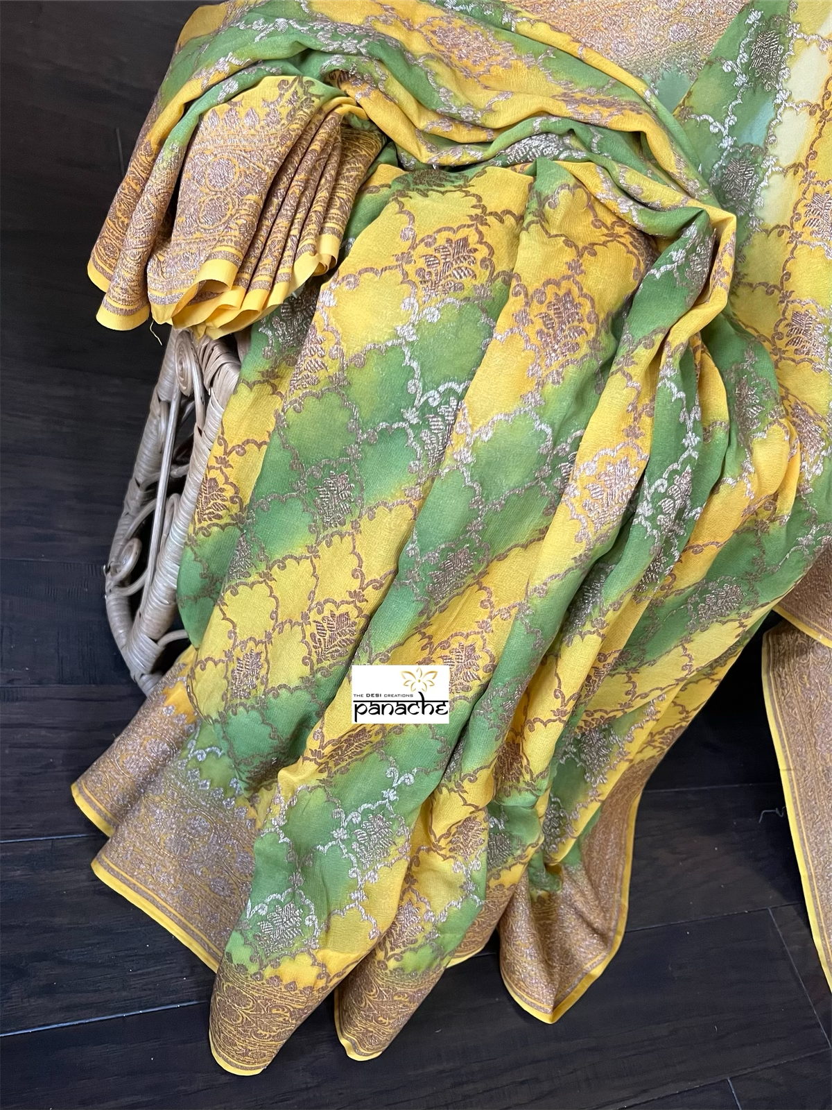 Khaddi Georgette Banarasi - Yellow Green Shaded