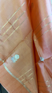 Pure Silk Banarasi Khadhua - Peach Golden Zari