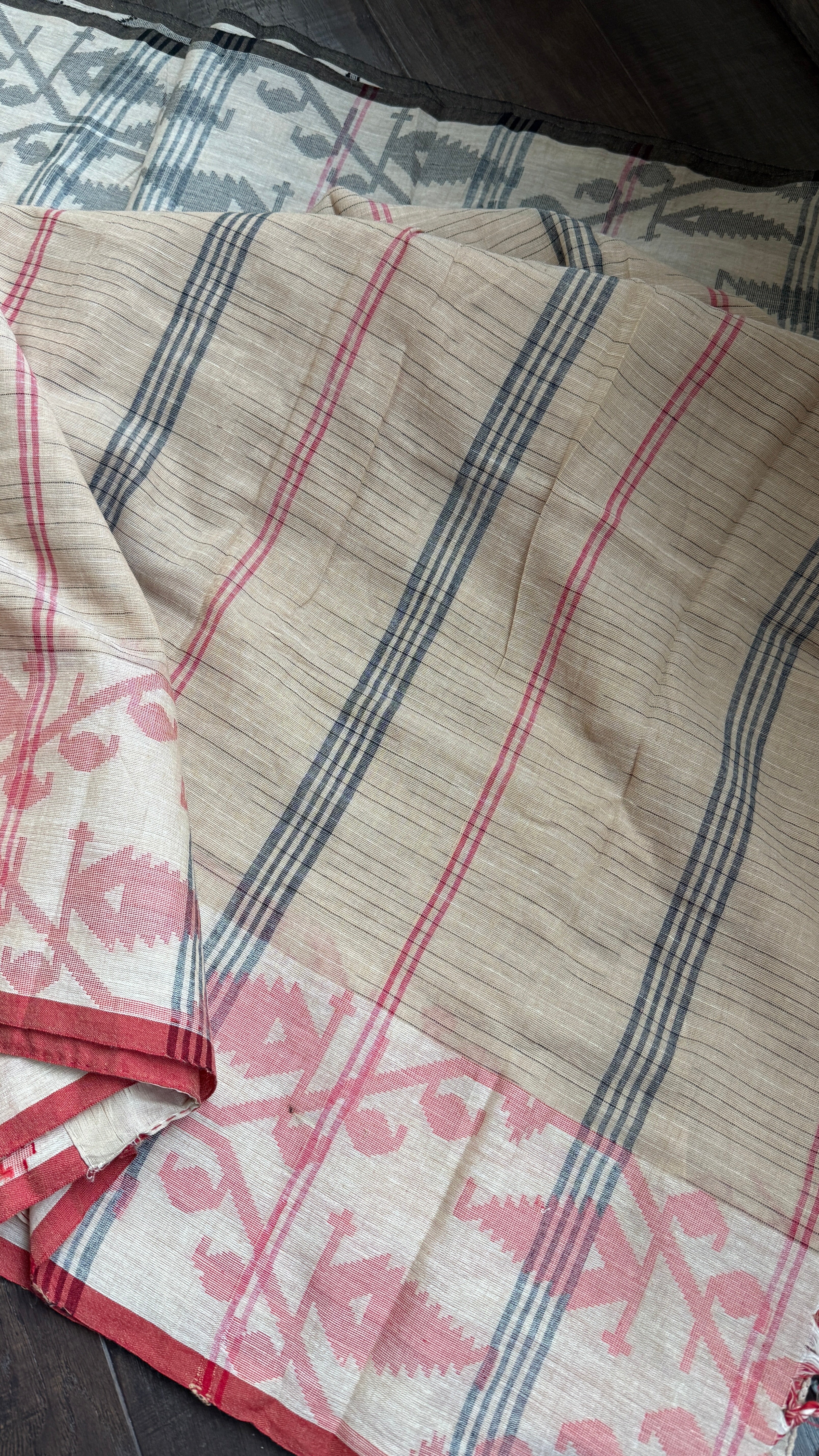 Khadi Cotton Jamdaani Soft - Tan Beige Ganga Yamuna Woven