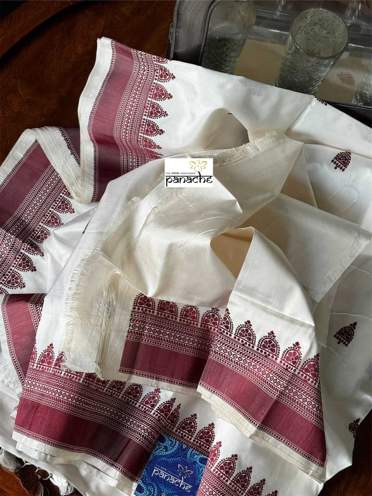 Pure Silk Katan Banarasi- White Maroon