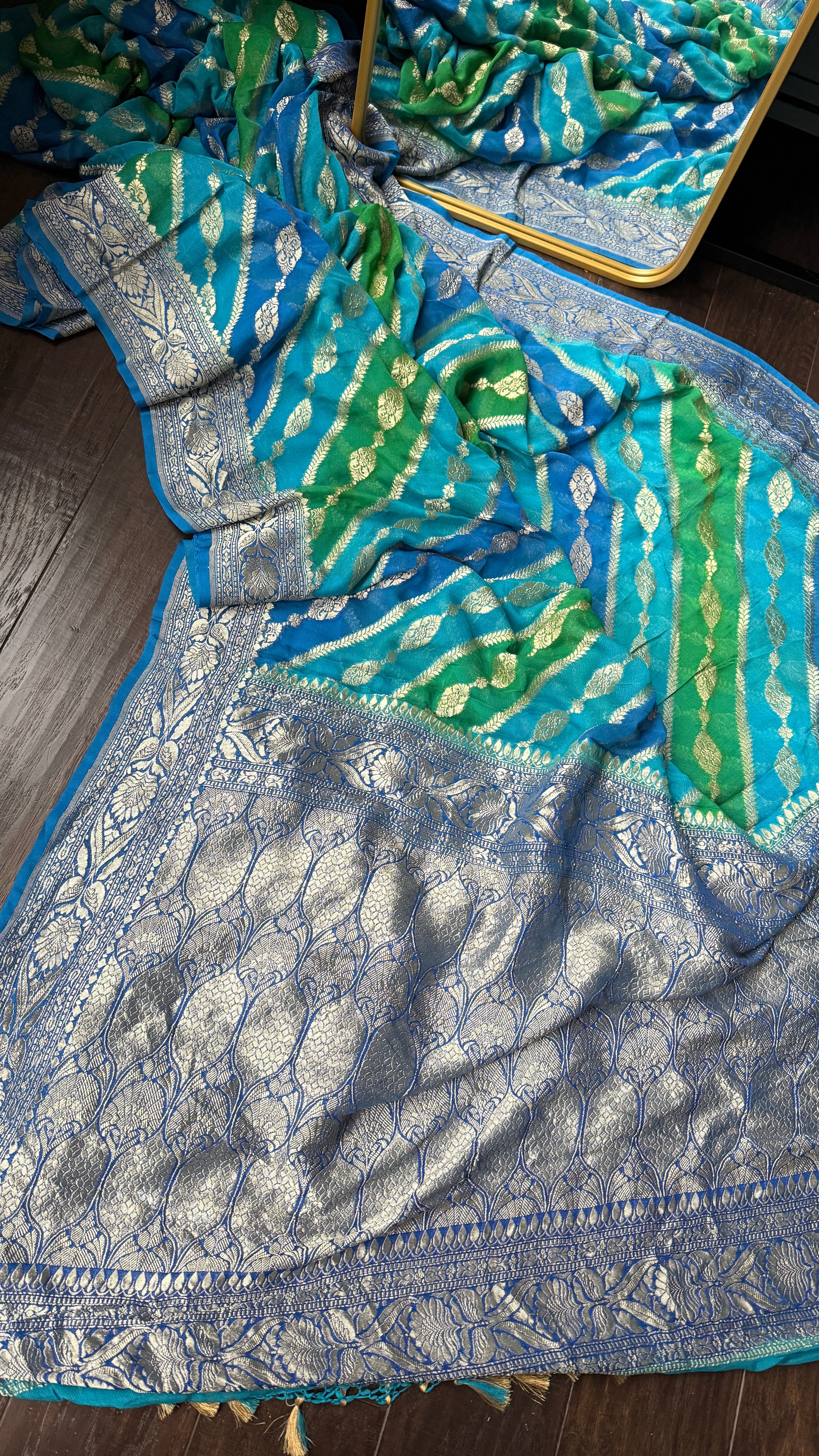 Khaddi Georgette Banarasi - Firozi Blue Green Multi color Rangkat