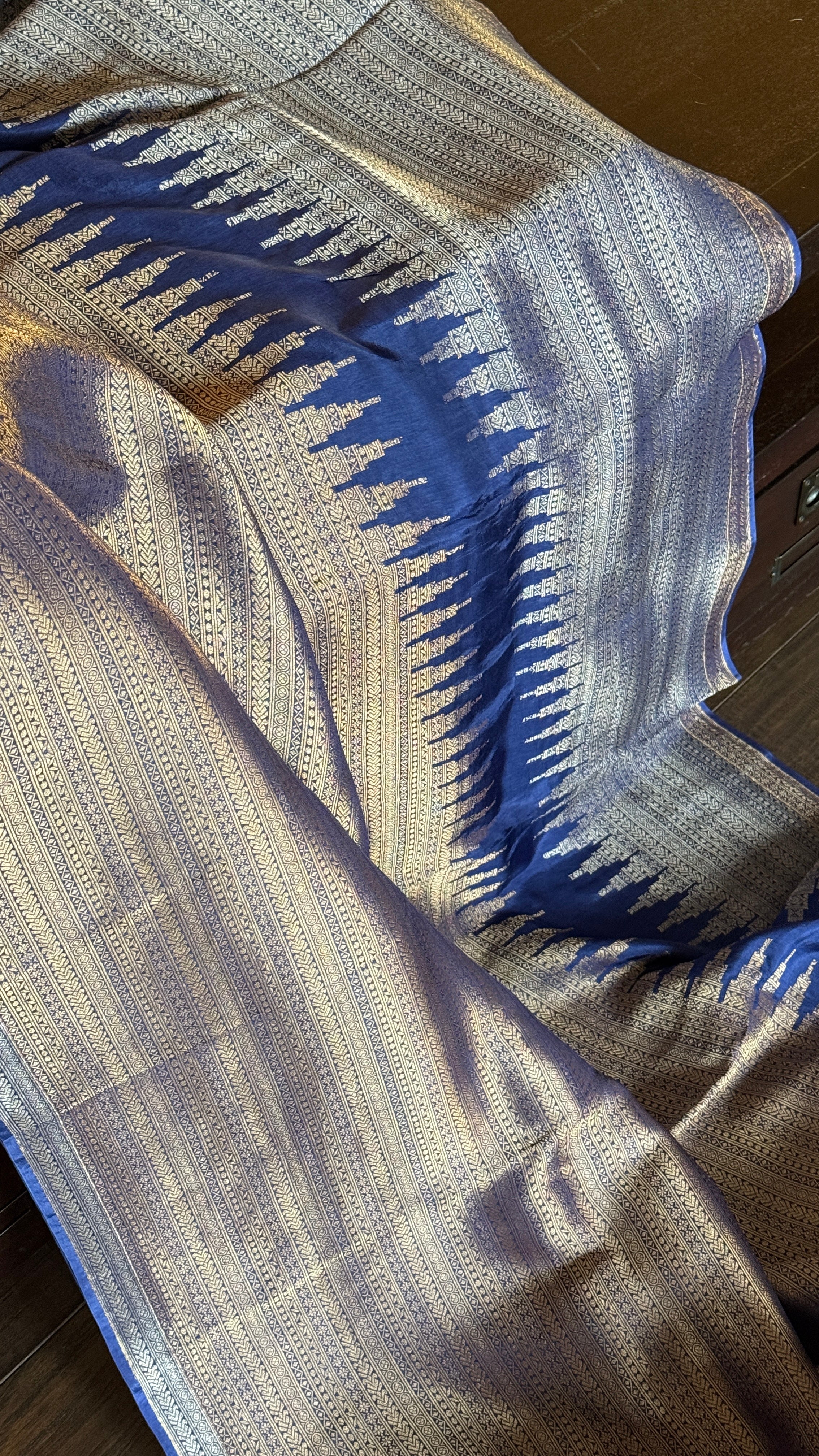 Designer Soft Silk Brocade Banarasi - Navy Blue Gold Zari