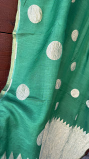 Pure Muga Chiffon Banarasi - Green Crushed Gold Zari