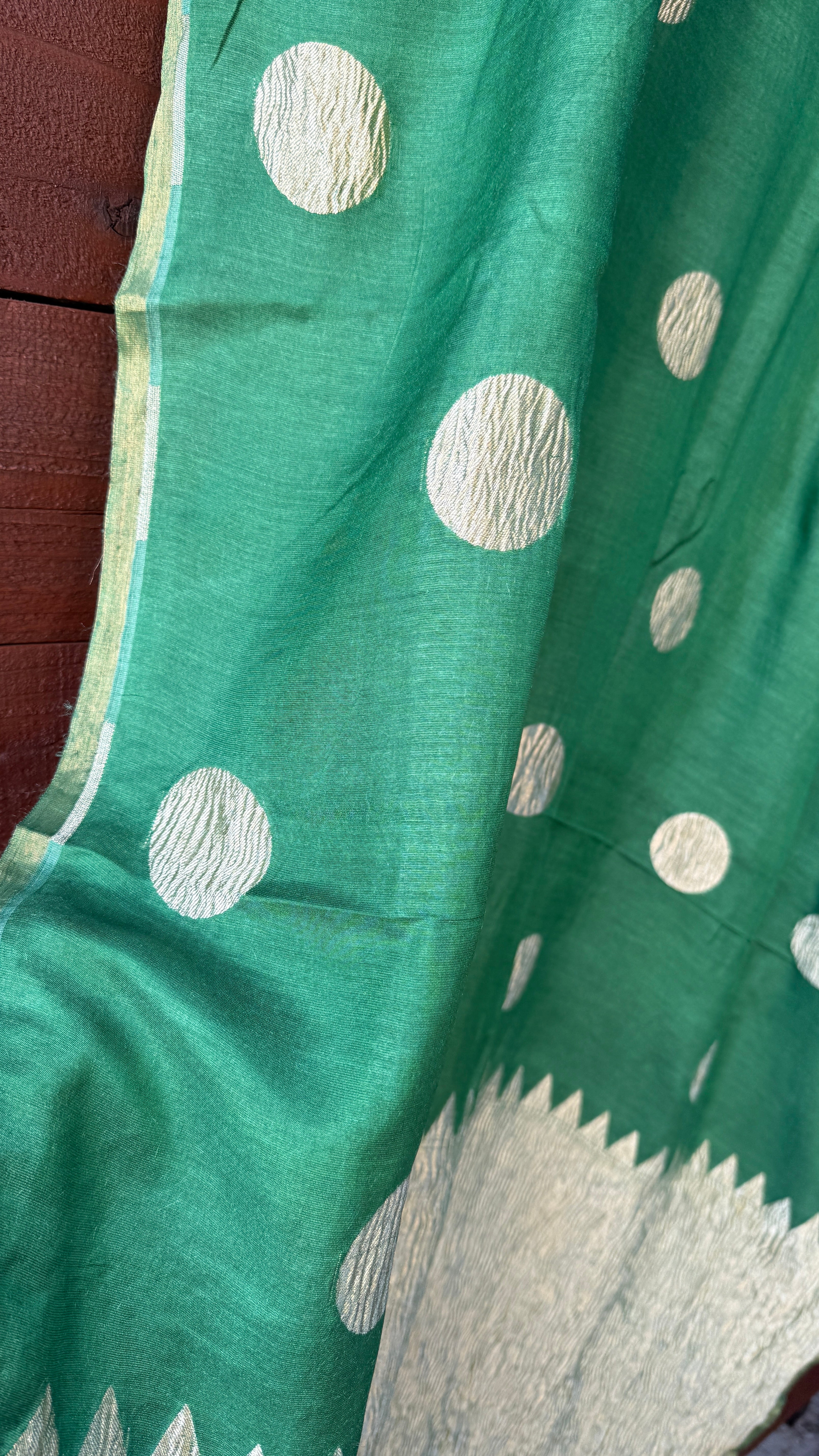 Pure Muga Chiffon Banarasi - Green Crushed Gold Zari