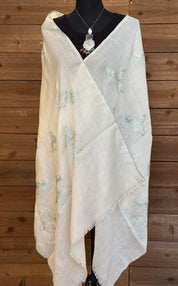 Kashmiri Embroidered Stole - White