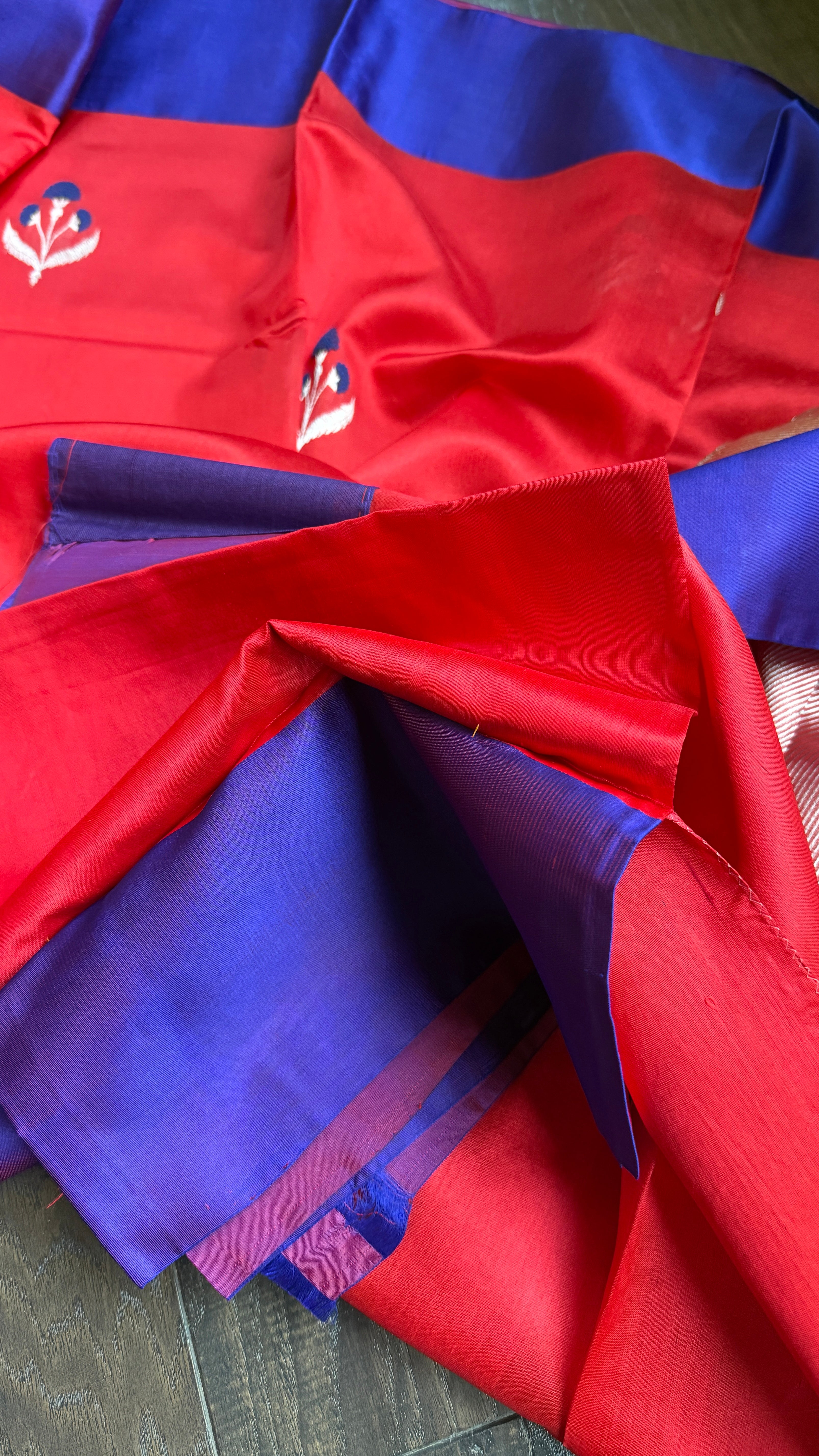 Pure Chanderi Pattu Silk Mashru - Red Meenakari