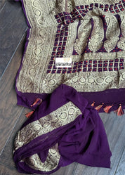 Khaddi Georgette Banarasi - Eggplant color Bandhej