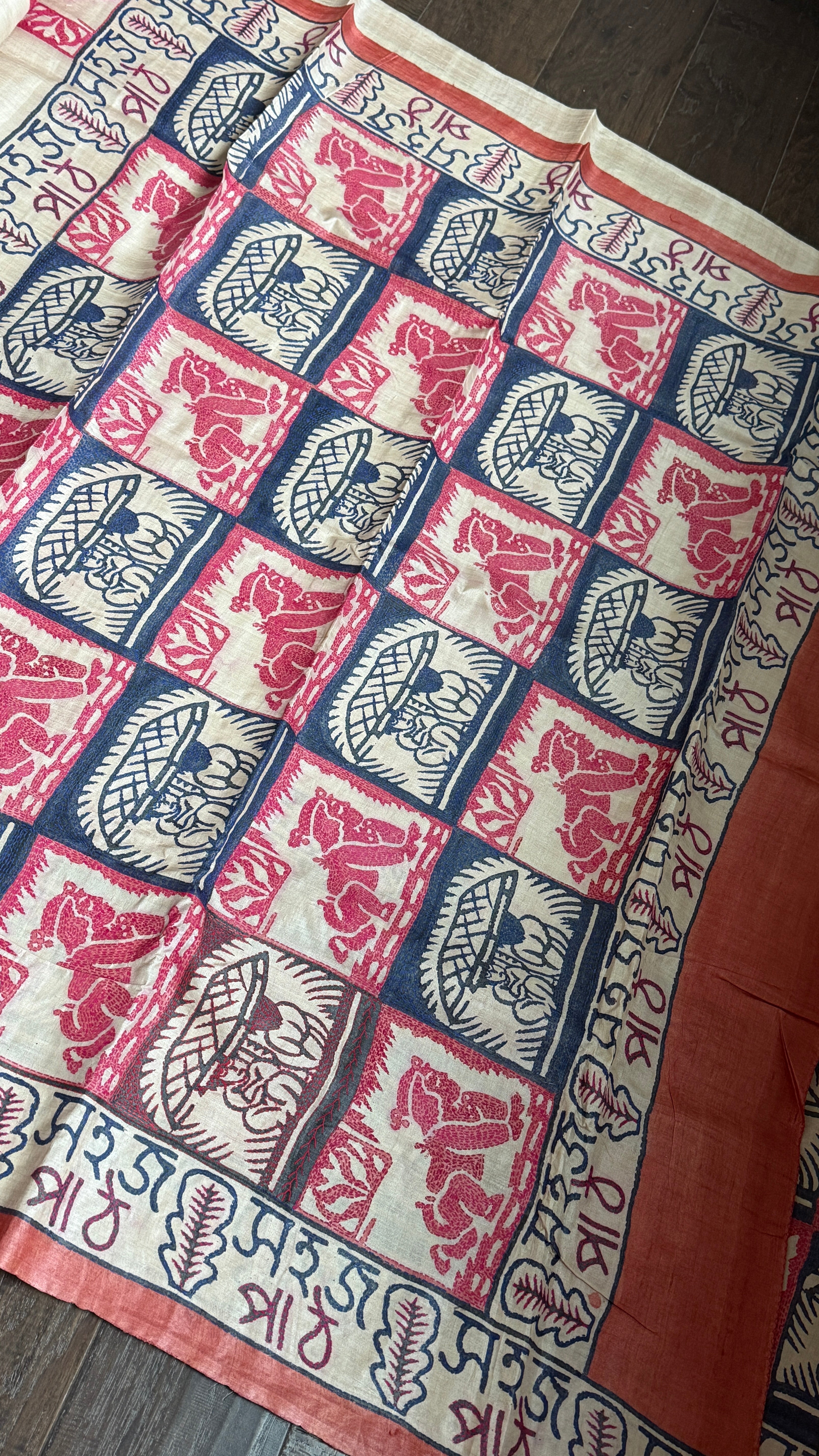 Pure Tussar Silk Kantha Stitch -  Tussar Color Sahaj Path