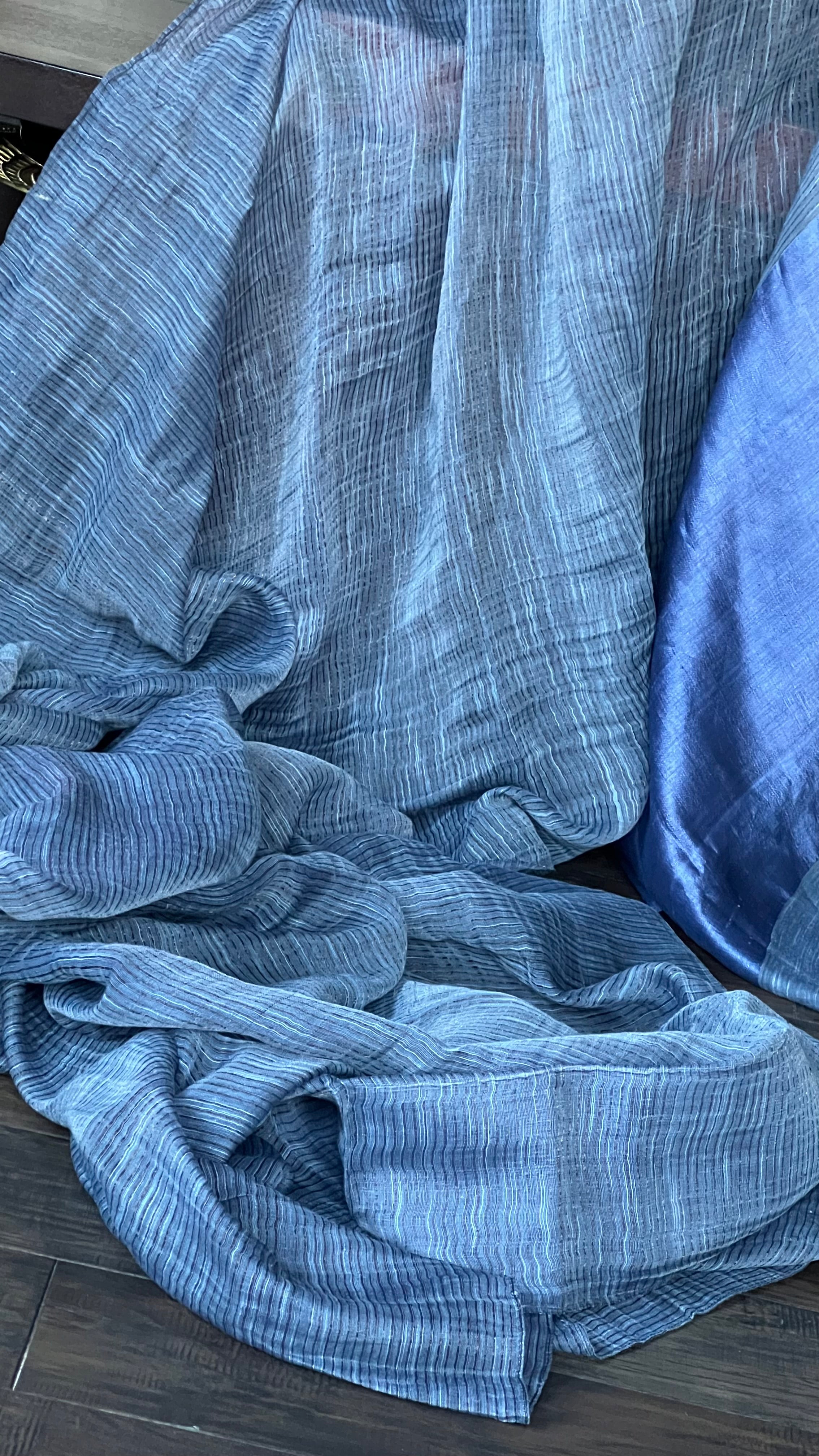 Pure Matka Muslin Silk - Grey Blue