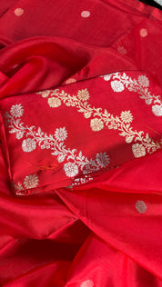 Pure Katan Silk Banarasi - Red woven