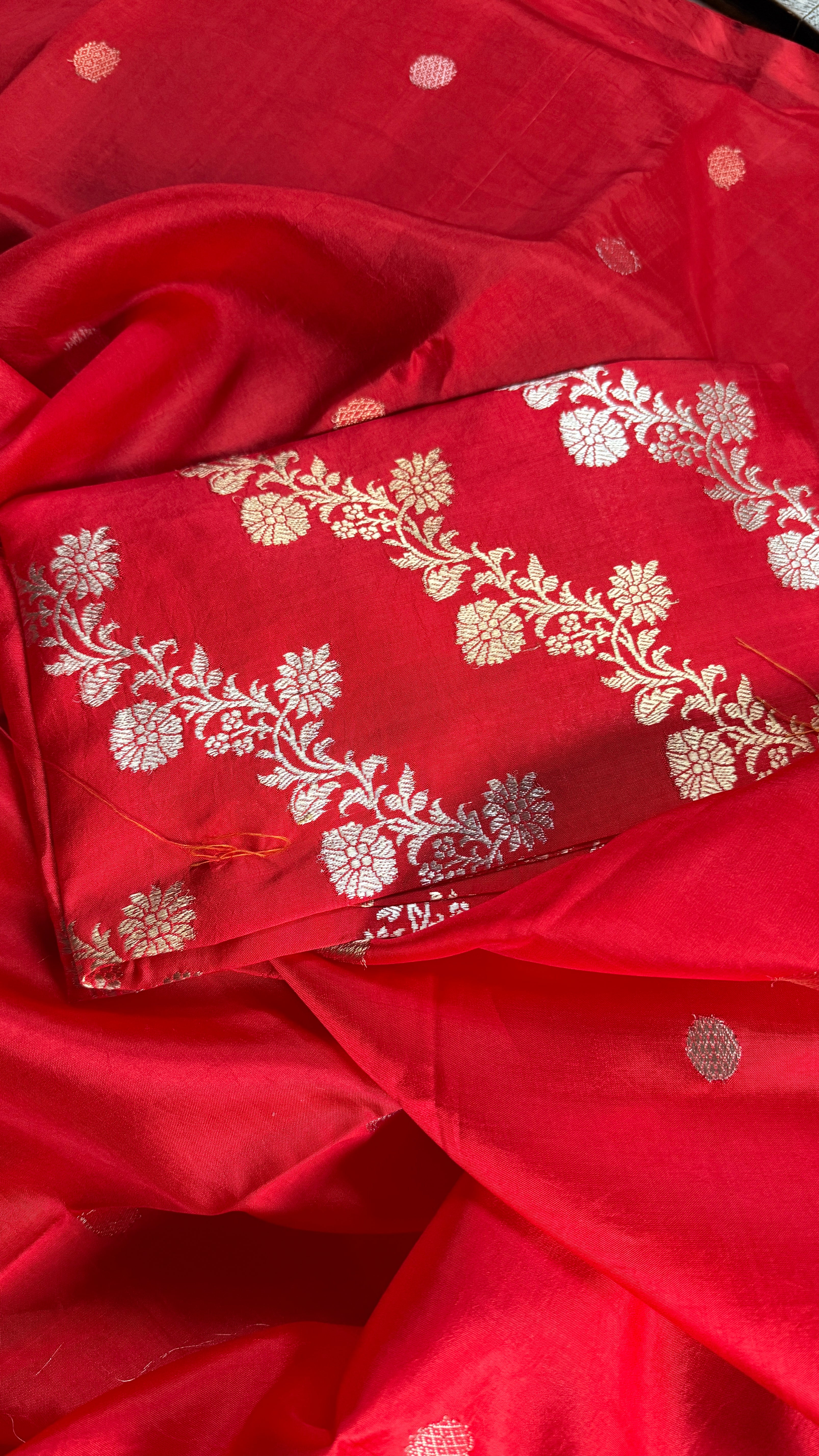 Pure Katan Silk Banarasi - Red woven