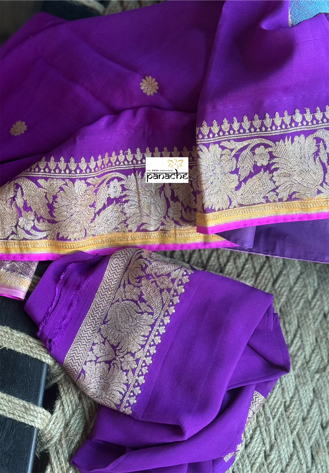 Georgette Banarasi - Purple Golden Zari