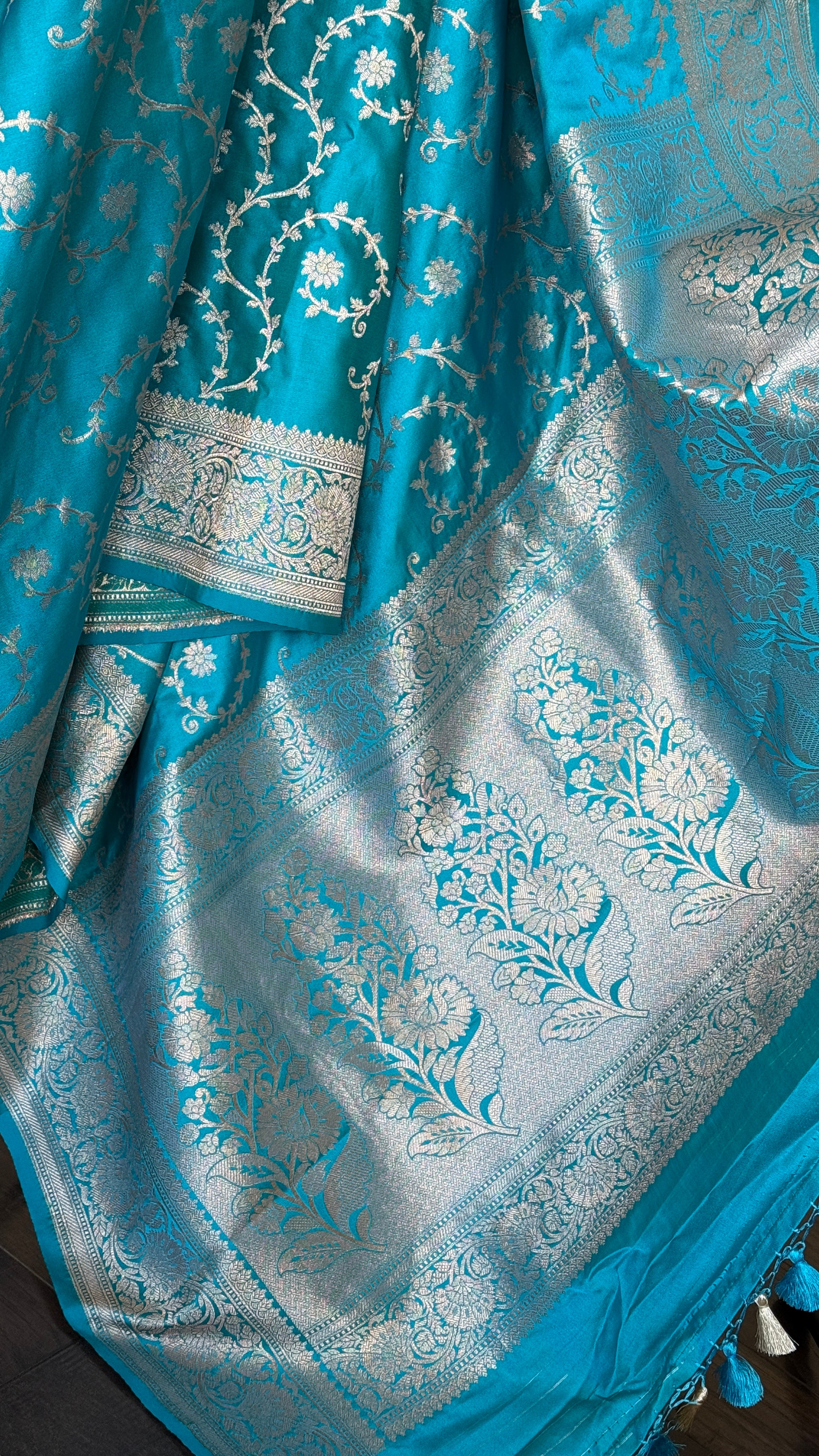 Soft Silk Banaras Saree - Firozi