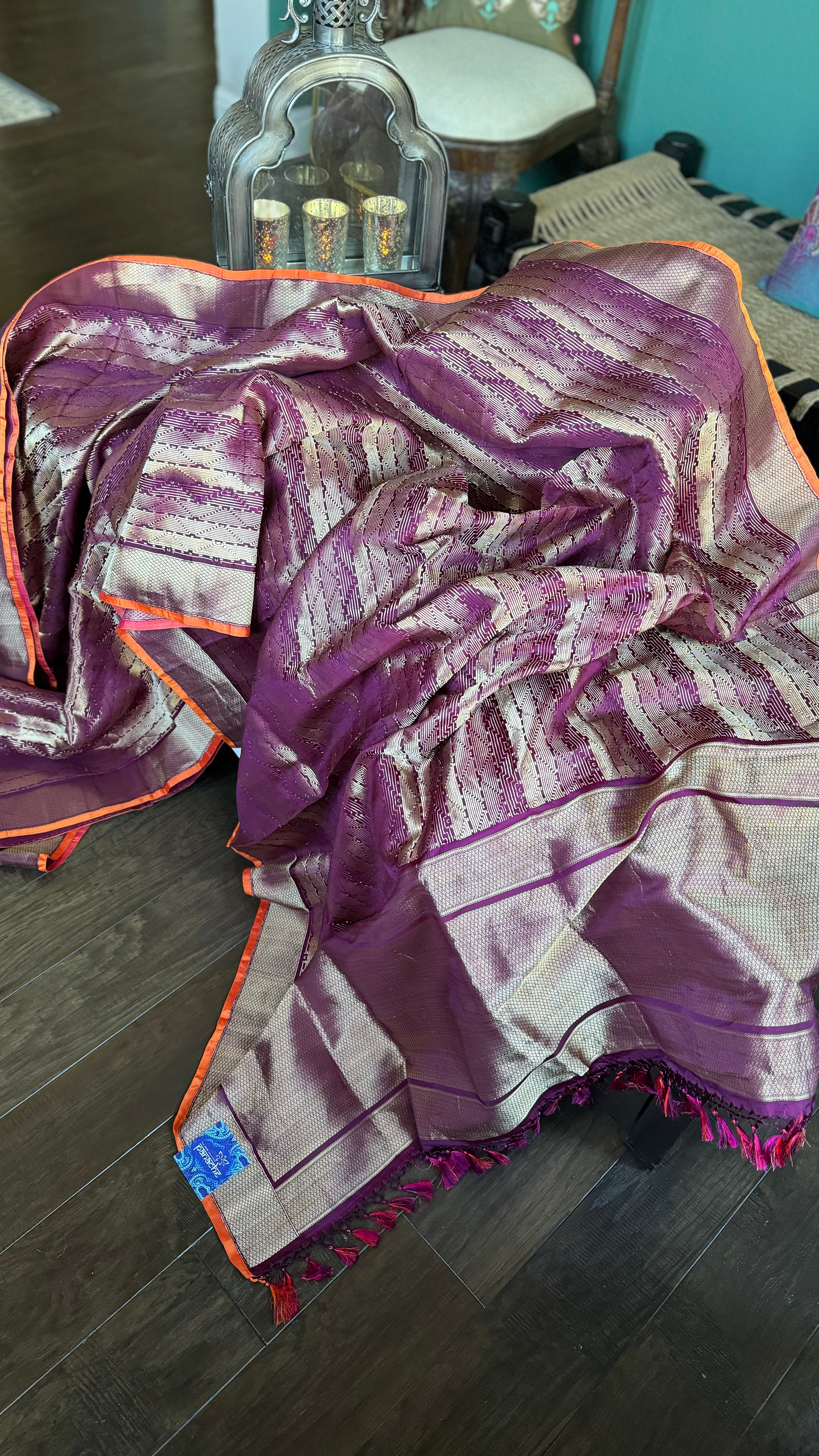 Pure Silk Brocade Banarasi- Wine Purple Kadwa