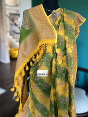 Khaddi Georgette Banarasi - Yellow Green Shaded