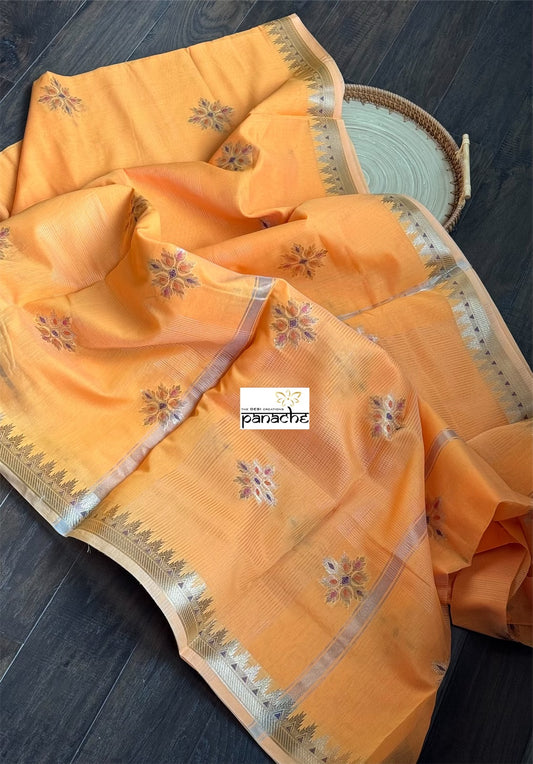 Cotton Silk Kanjivaram - Orange Meenakari
