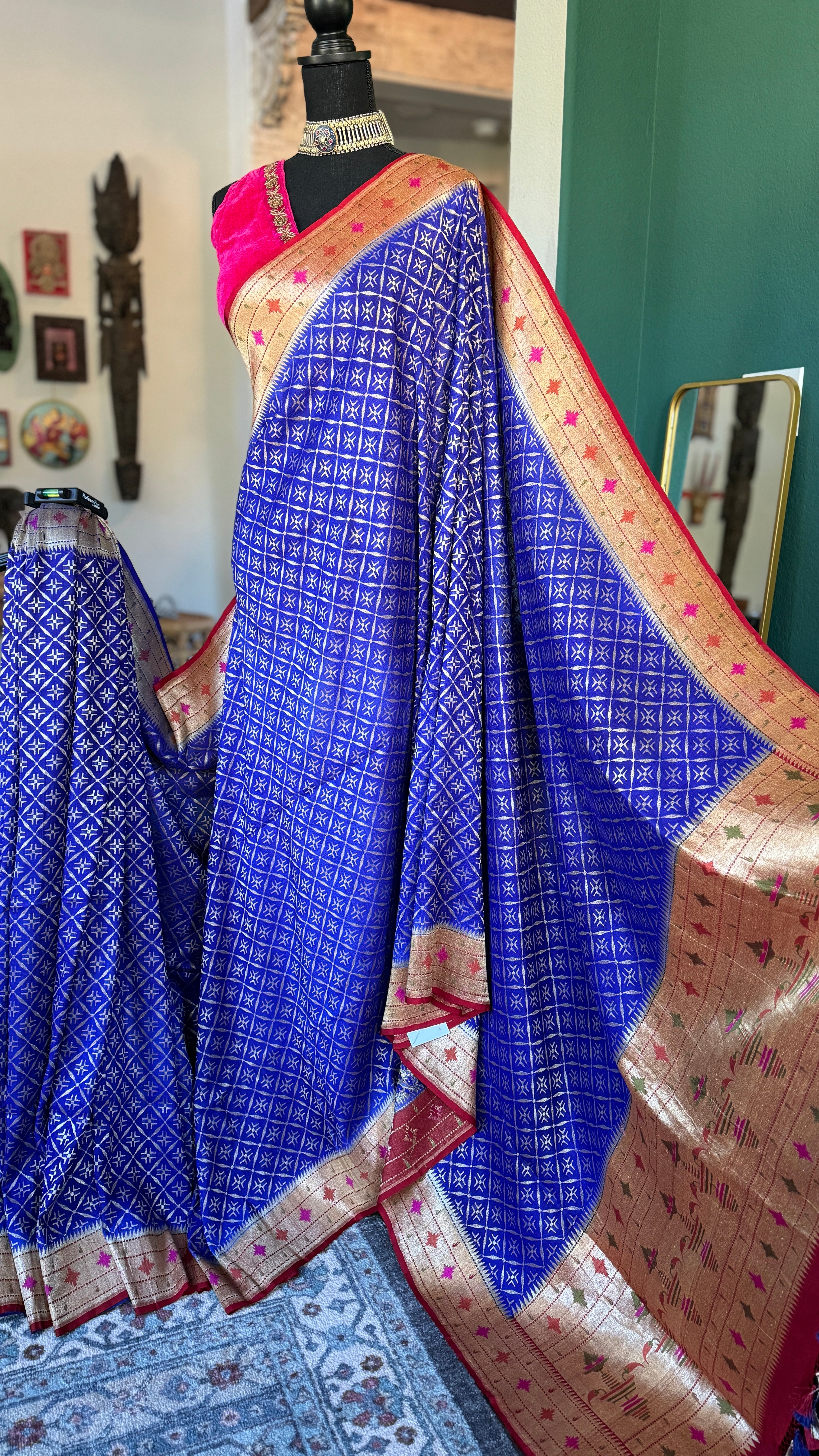 Khaddi Tussar Georgette Paithani Banarasi - Purplish Blue