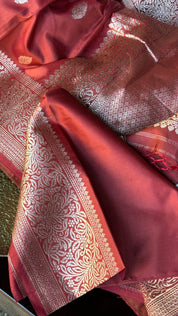 Pure Silk Katan Banarasi- Brick Red Kadhua