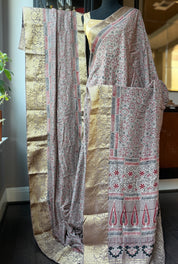 Dola Silk Ajrakh - Light Mocha Brown