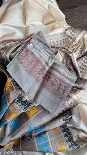 Pure Tussar Silk - Tan Beige Coffee Brown Dolabedi