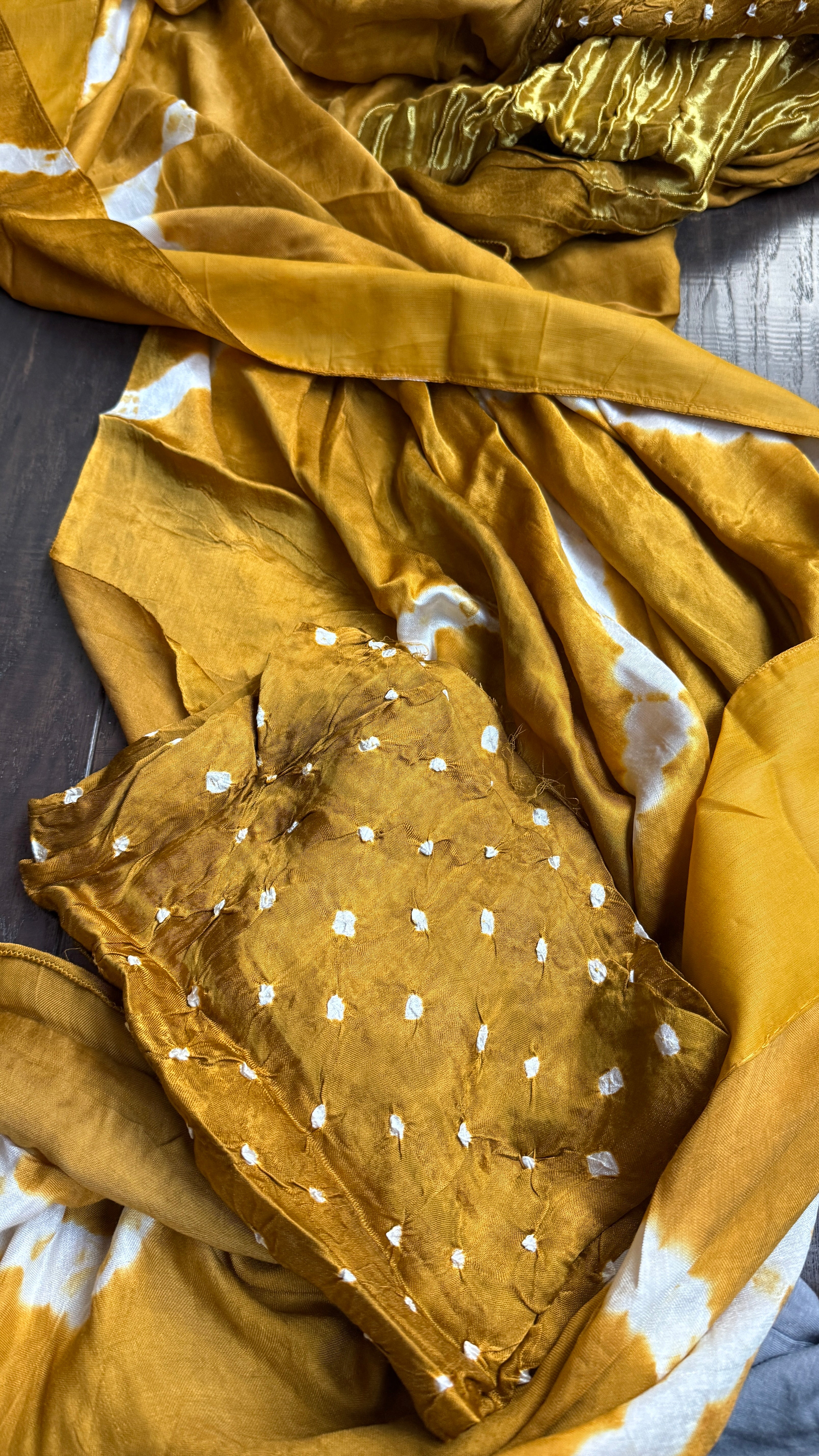 Modal Silk Makdi Bandhej - Ochre Yellow Shibori