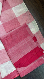 Exclusive Pure Khadi Cotton Checks - Red White Pink Lion Motif Woven