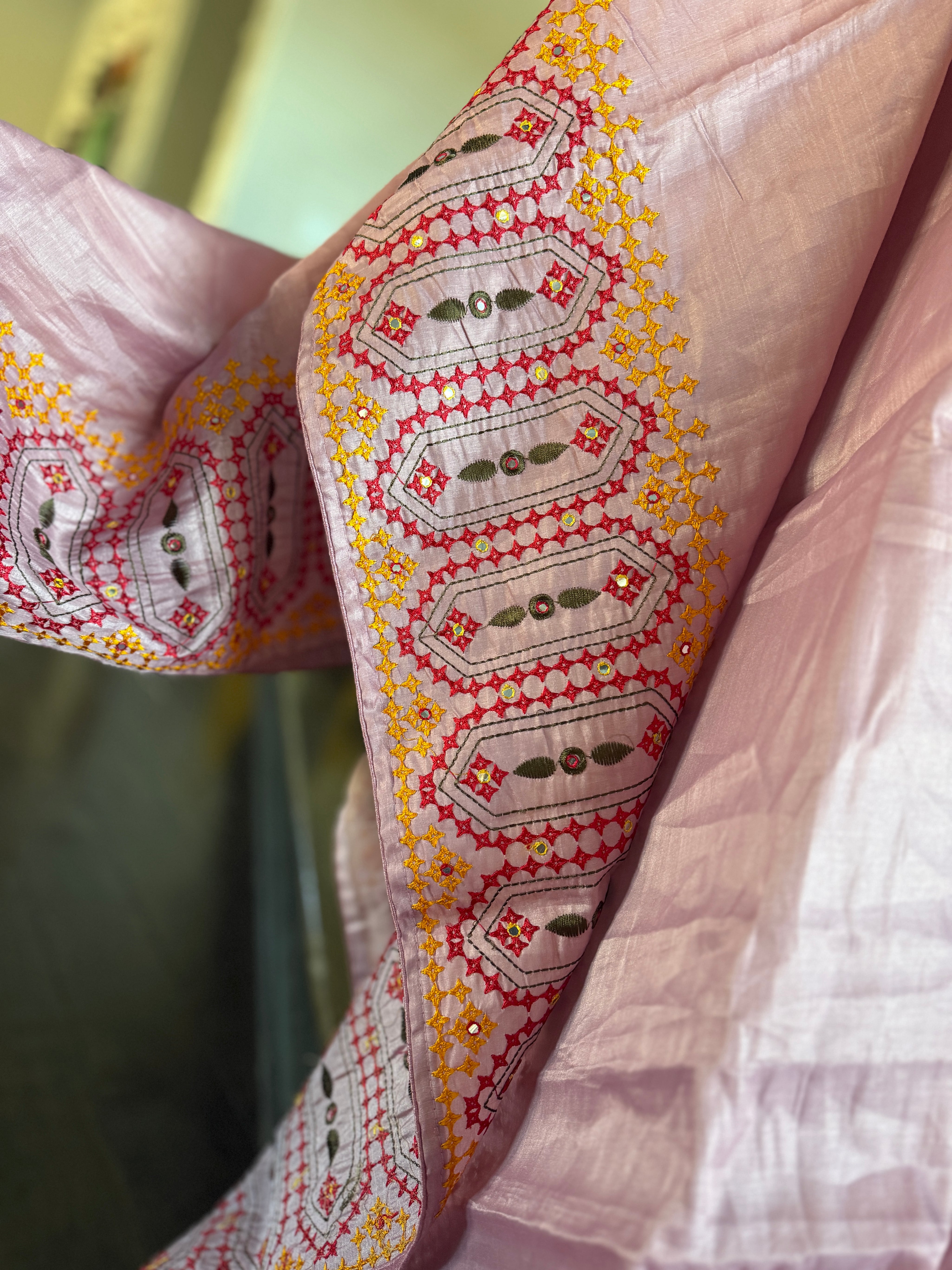 Soft Silk Kathiyawadi Embroidered - Blush Pink