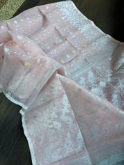 Dhakai Jamdani  - Pale Pink Silver Zari  Woven