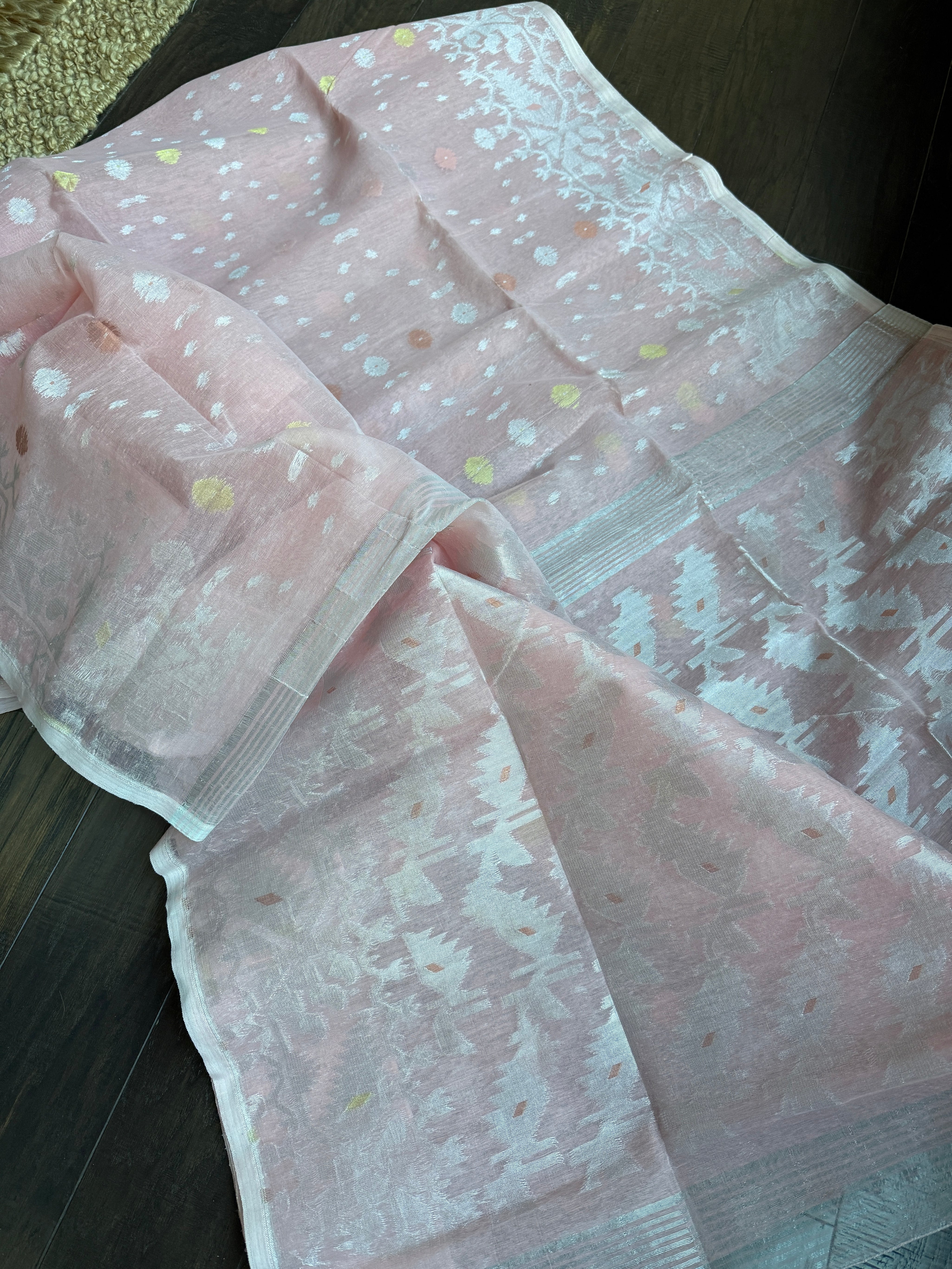 Dhakai Jamdani  - Pale Pink Silver Zari  Woven
