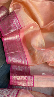 Tissue Chanderi Organza Silk - Dual Shaded Peach Orange Magenta