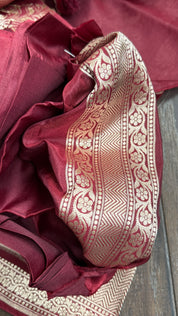 Pure Silk Katan Jaal Banarasi- Dark Maroon